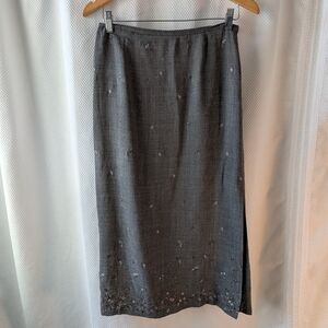 Talbots grey midi embroidered thin wool blend skirt - size 6 (see measurements)